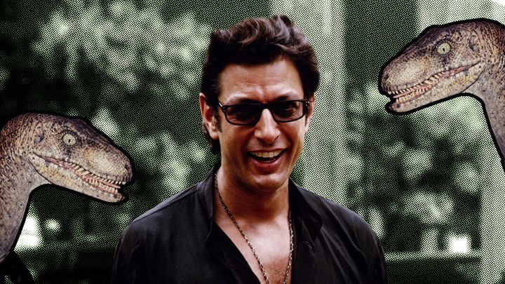 JEff Goldblum Jurassic Park with Velociraptor