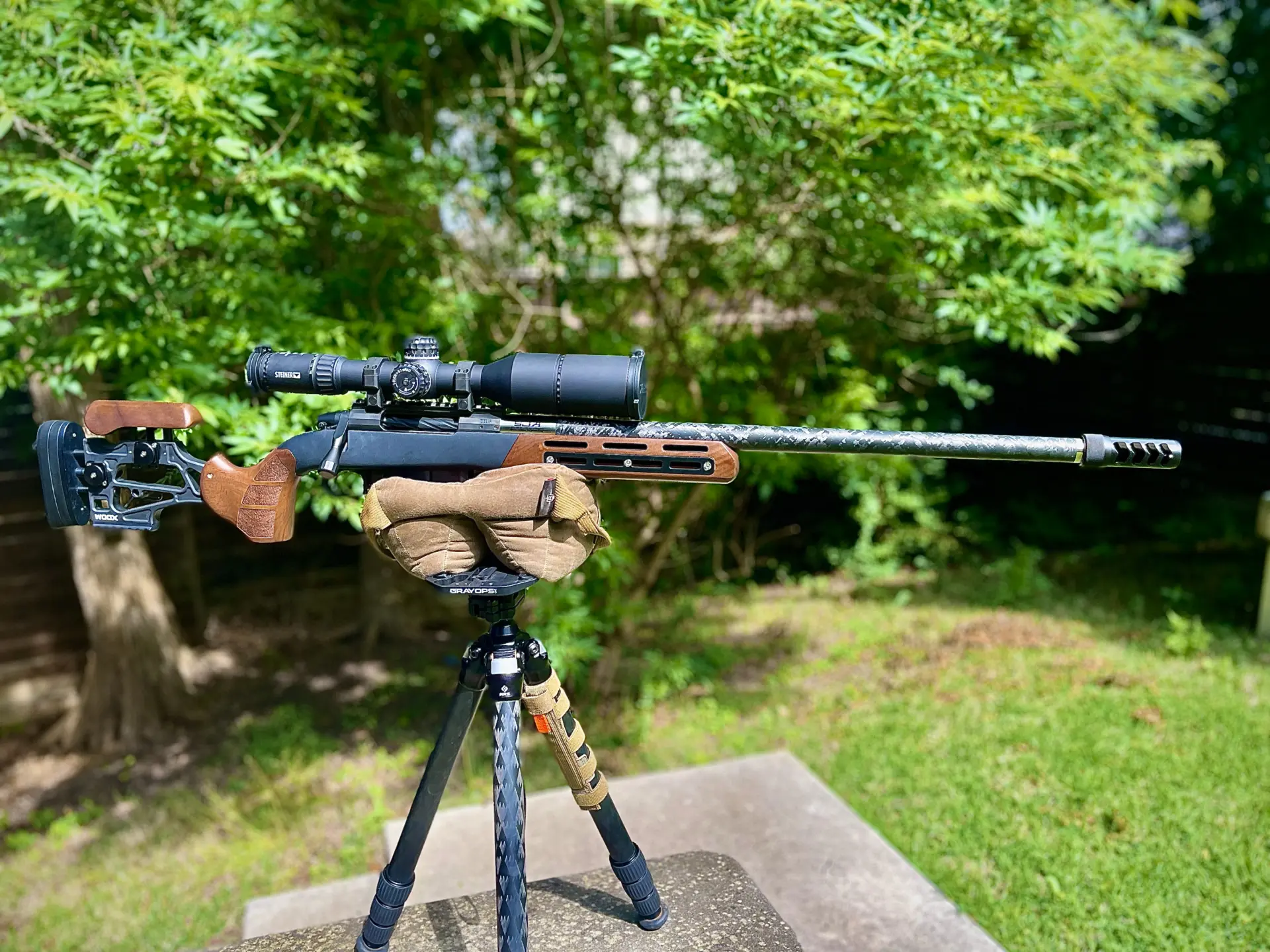 300 PRC with WOOX Furiosa Stock and Steiner Scope and Terminus Action Zeus QC Mounted on Tripd